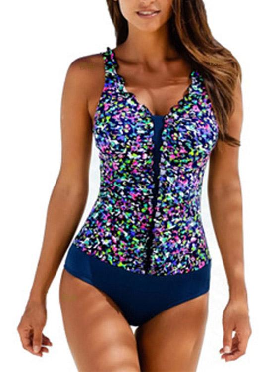 Wholesale V-Neck Sleeveless Floral Print Backless Bikinis