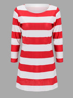 Wholesale White Round Neck Long Sleeve Stripe Mini Dress
