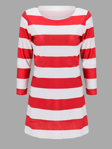 Wholesale White Round Neck Long Sleeve Stripe Mini Dress