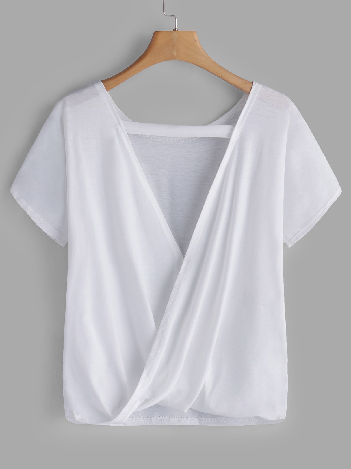Wholesale Round Neck Backless Short Sleeve White Tee