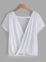 Wholesale Round Neck Backless Short Sleeve White Tee