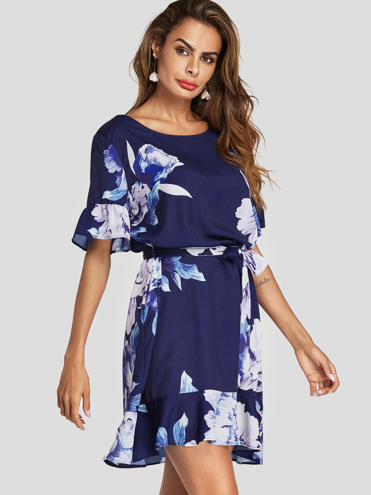OEM Ladies Navy Floral Dresses