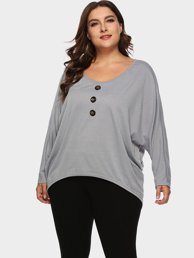 Wholesale Round Neck Plain Long Sleeve Plus Size Tops