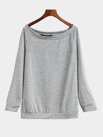Wholesale Off The Shoulder Long Sleeve Light Grey T-Shirts