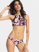 Wholesale Round Neck Floral Print Sleeveless 2 Piece Bikini