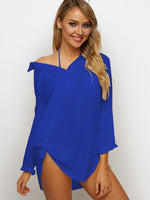 Wholesale V-Neck Side Pockets Curved Hem Beachwear Shirt