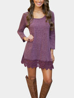 Wholesale Purple Round Neck 3/4 Length Sleeve Lace Mini Dresses