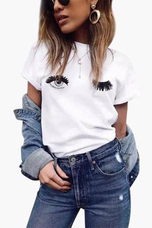 Wholesale Round Neck Printed Short Sleeve White Tee