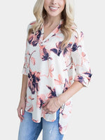 Wholesale V-Neck Floral Print Long Sleeve White Blouses