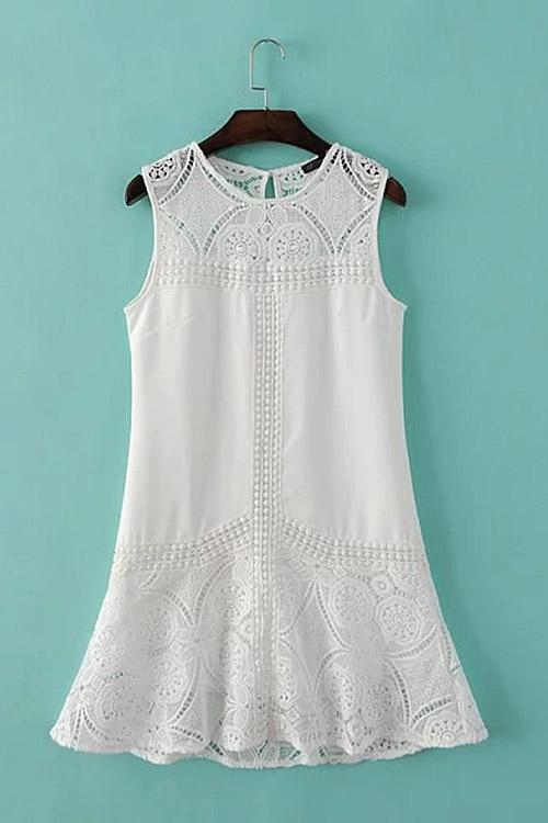 Wholesale White Sleeveless Lace Mini Dress