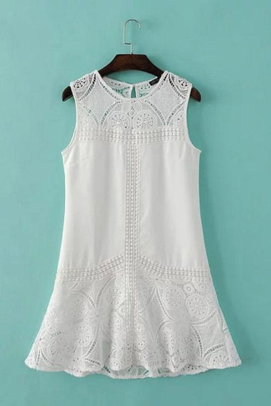 Wholesale White Sleeveless Lace Mini Dress