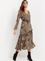Wholesale V-Neck Long Sleeve Leopard Dress