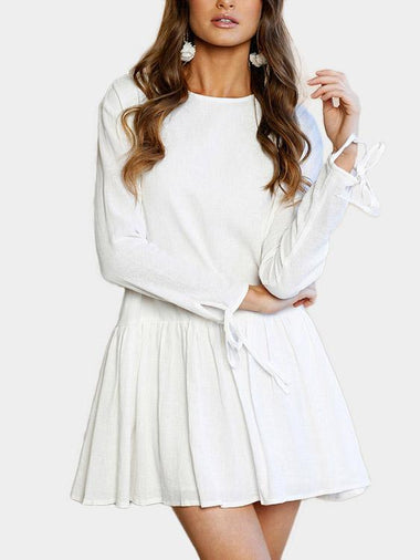 Wholesale White Round Neck Long Sleeve Mini Dress