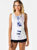 Wholesale Round Neck Geometrical Zip Back Sleeveless White Camis