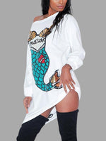 Wholesale White One Shoulder Long Sleeve Animal Casual Dresses