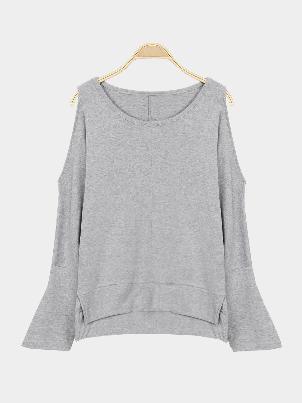 Wholesale Cold Shoulder Long Sleeve Grey T-Shirt