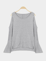 Wholesale Cold Shoulder Long Sleeve Grey T-Shirt