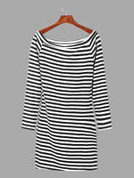 Wholesale Bateau Off The Shoulder 3/4 Sleeve Length Stripe Mini Dress