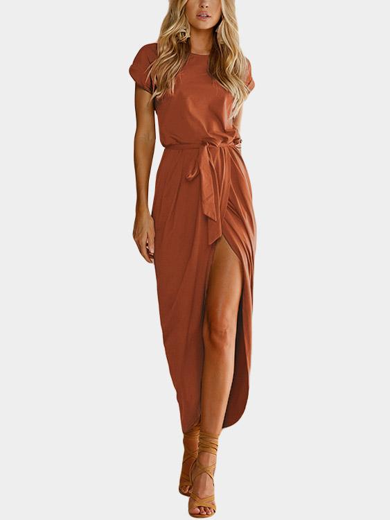 Custom Dark Red Halter Neck Dress