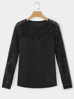 Wholesale Round Neck Lace Long Sleeve Black Tees