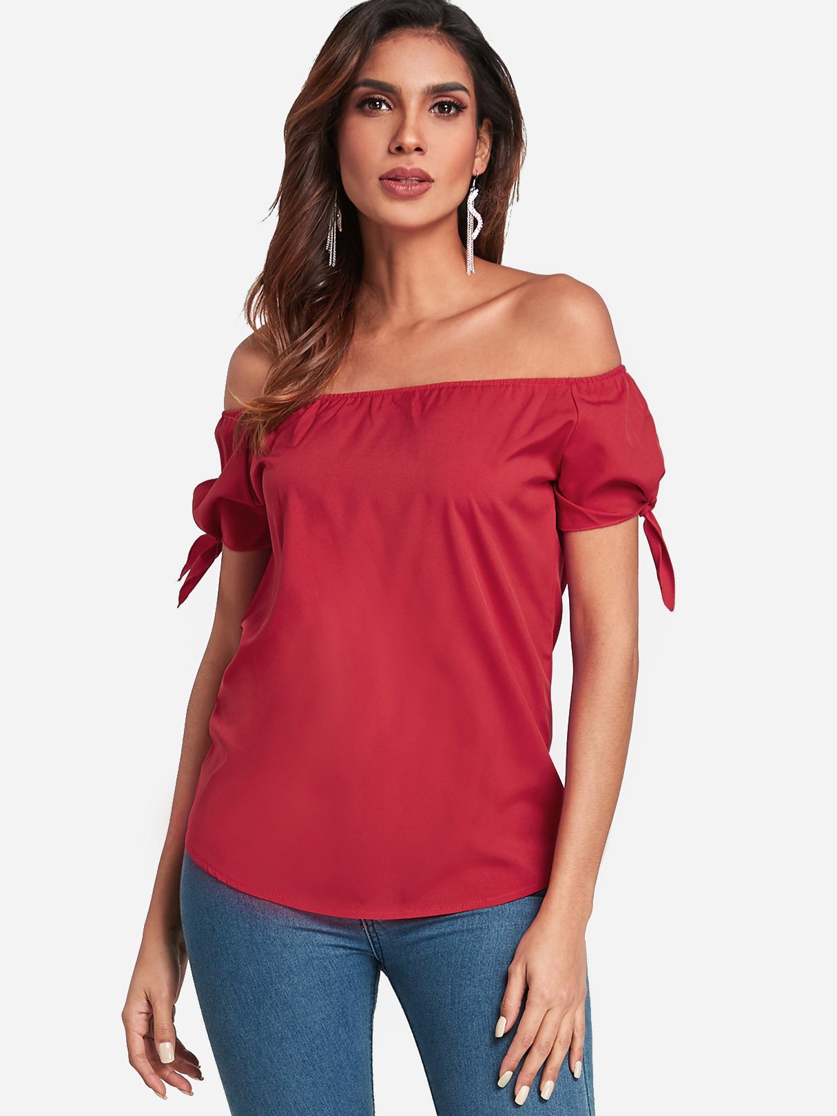 Wholesale Off The Shoulder Self-Tie Short Sleeve Top