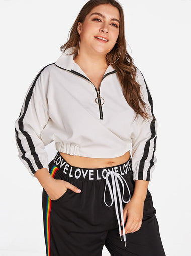 Wholesale Pullover Plain Long Sleeve White Plus Size Tops