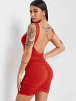 Wholesale Red Scoop Neck Sleeveless Plain Backless Sexy Dresses