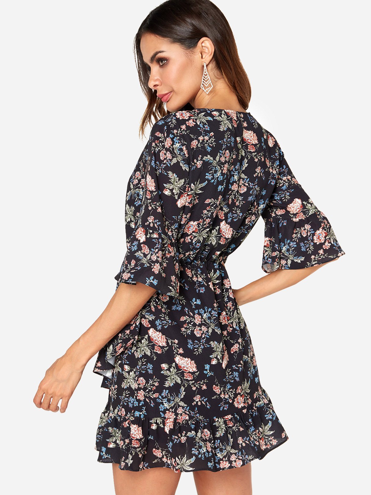 NEW FEELING Womens Black Floral Dresses