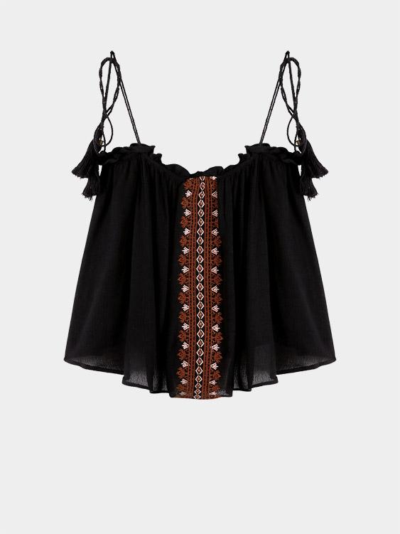 Wholesale Embroidered Sleeveless Black Camis