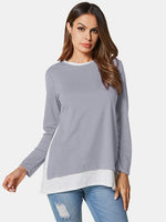 Wholesale Round Neck Long Sleeve False Two Piece Tee