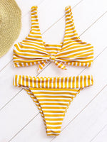 Wholesale Yellow Scoop Neck Sleeveless Stripe Bikinis