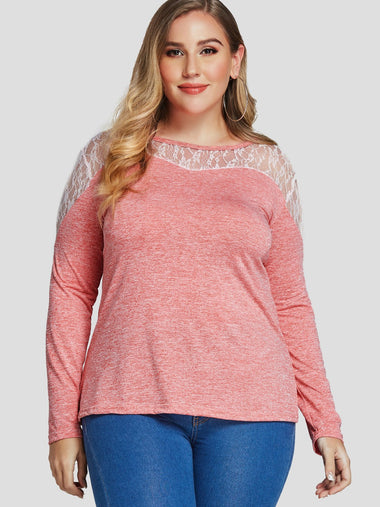 Wholesale Round Neck Lace Long Sleeve Plus Size Tops