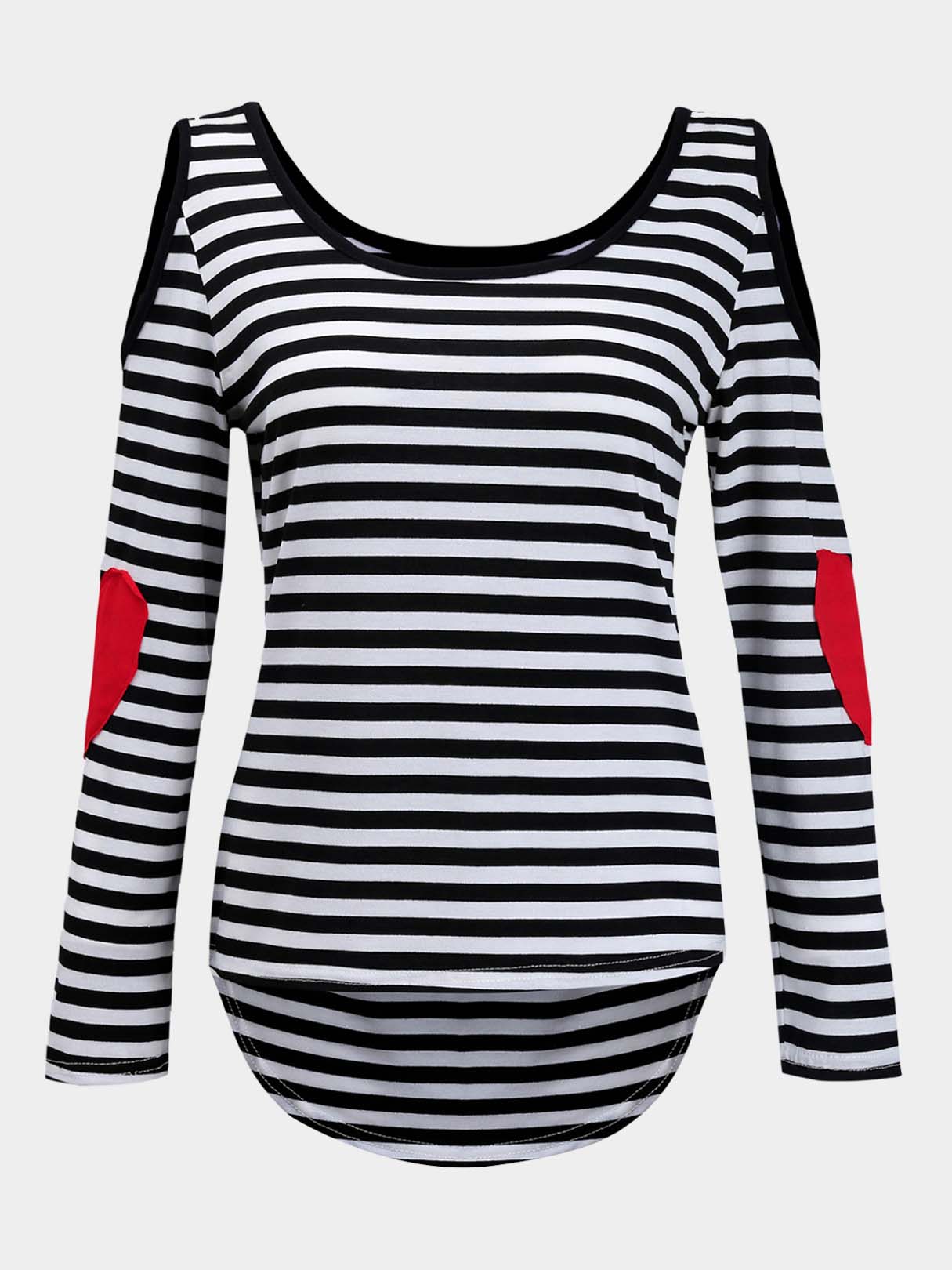 Wholesale Scoop Neck Cold Shoulder Stripe Long Sleeve Top