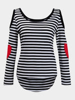 Wholesale Scoop Neck Cold Shoulder Stripe Long Sleeve Top