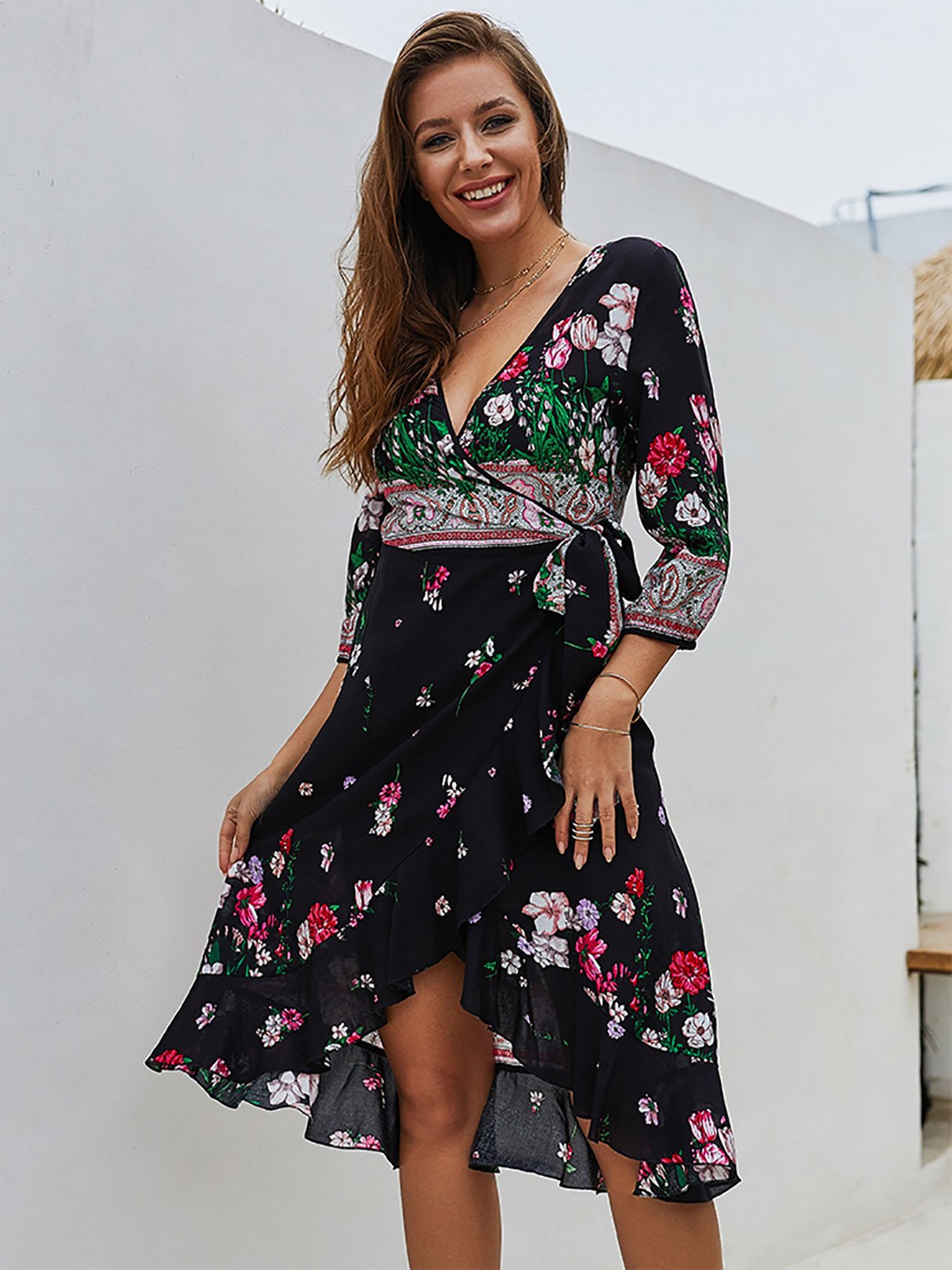 OEM Ladies Black Floral Dresses