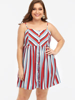 Wholesale Square Neck Stripe Sleeveless Plus Size Dress