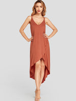 NEW FEELING Womens Orange V-Neck Dresses