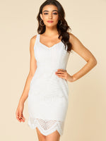 Wholesale White V-Neck Sleeveless Lace Backless Bodycon Dresses