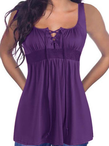 Wholesale Round Neck Lace Lace-Up Sleeveless Purple Camis