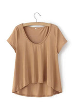 Wholesale Round Neck Curved Hem Khaki T-Shirts