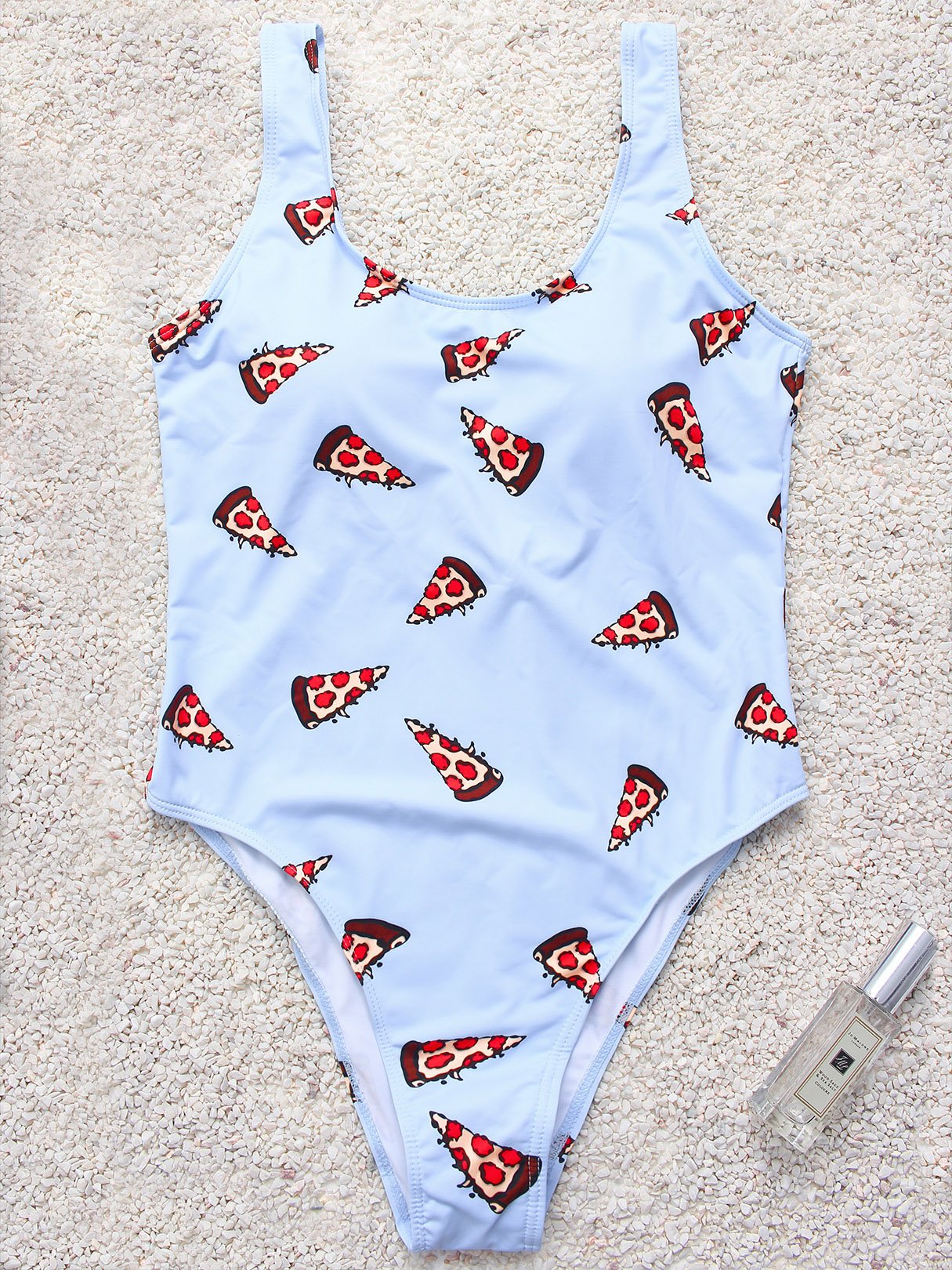 Wholesale Blue Scoop Neck Floral Print Backless One-Pieces Swimsuits