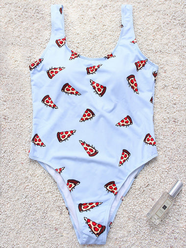 Wholesale Scoop Neck Floral Print Backless Sleeveless Light Blue One-Pieces
