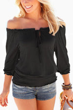 Wholesale Off The Shoulder Plain 3/4 Sleeve Tee