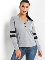 Wholesale V-Neck Stripe Long Sleeve T-Shirts