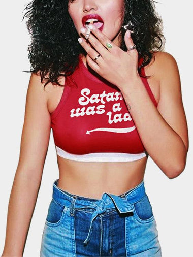 Wholesale Roll Neck Letter Sleeveless Red Camis