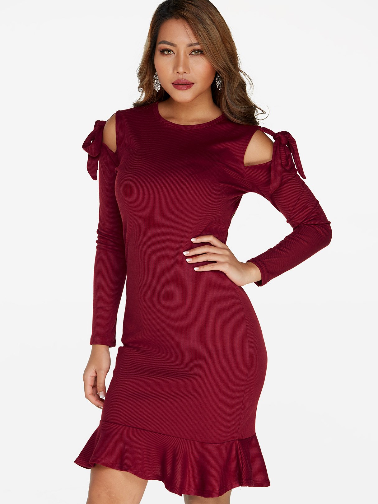OEM Ladies Burgundy Sexy Dresses