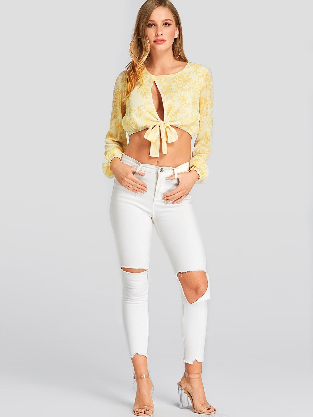 NEW FEELING Womens Yellow Crop Top