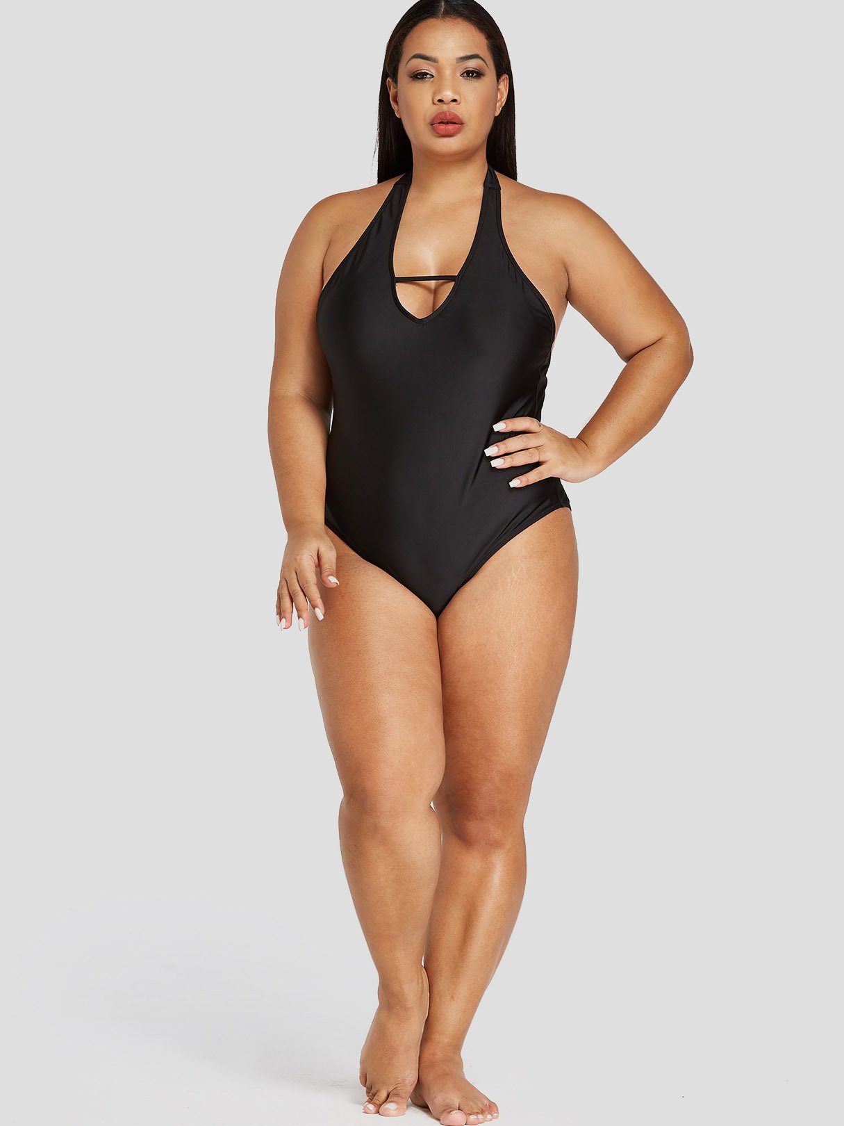 NEW FEELING Womens Black Plus Size Swimwear