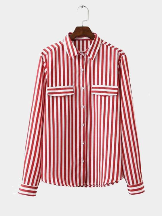 Wholesale Stripe Long Sleeve Red Blouses