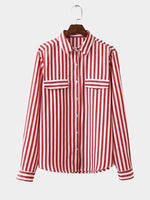 Wholesale Stripe Long Sleeve Red Blouses